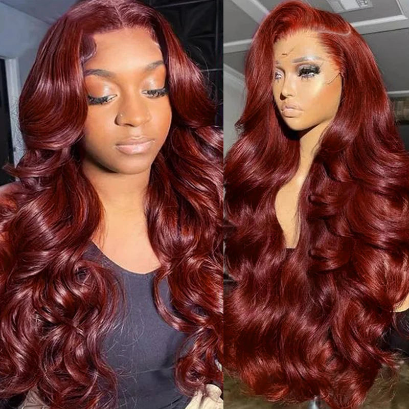 Body Wave Reddish Brown 13x6 Lace Front Wigs Human Hair Pre Plucked With Baby Hair #33 Colored Wigs for Women 180% Density