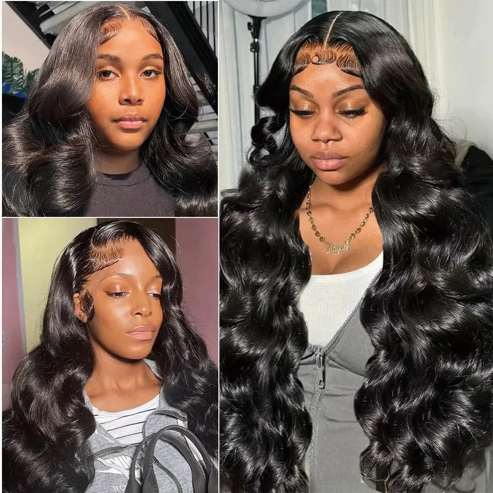 Body Wave 13x6 HD Transparent Lace Front Human Hair Wig 40 Inch Pre Plucked 220 Density 5x5 Glueless Lace Frontal Wigs for Women
